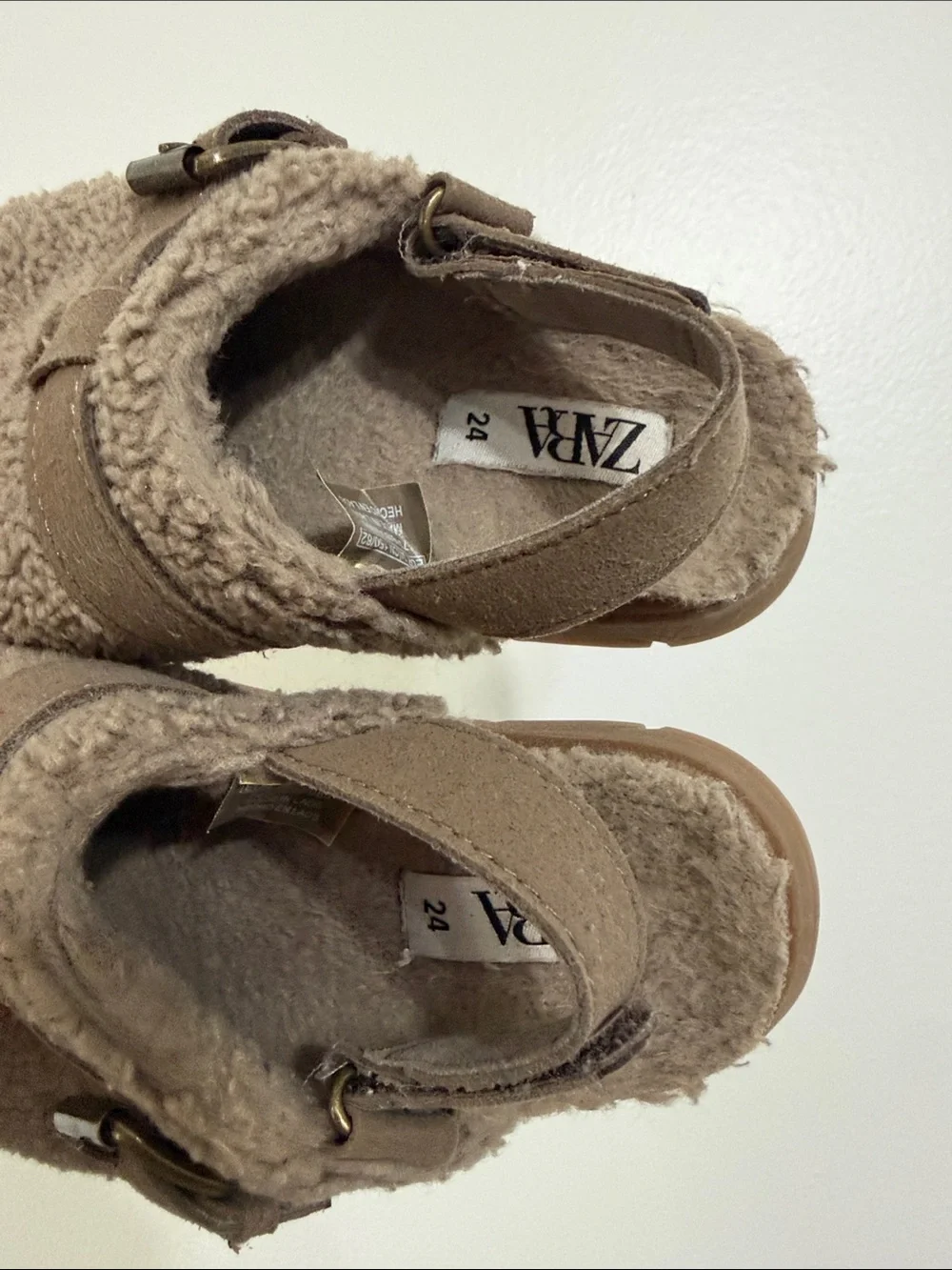 Zara Brown Sherpa Buckle Clogs